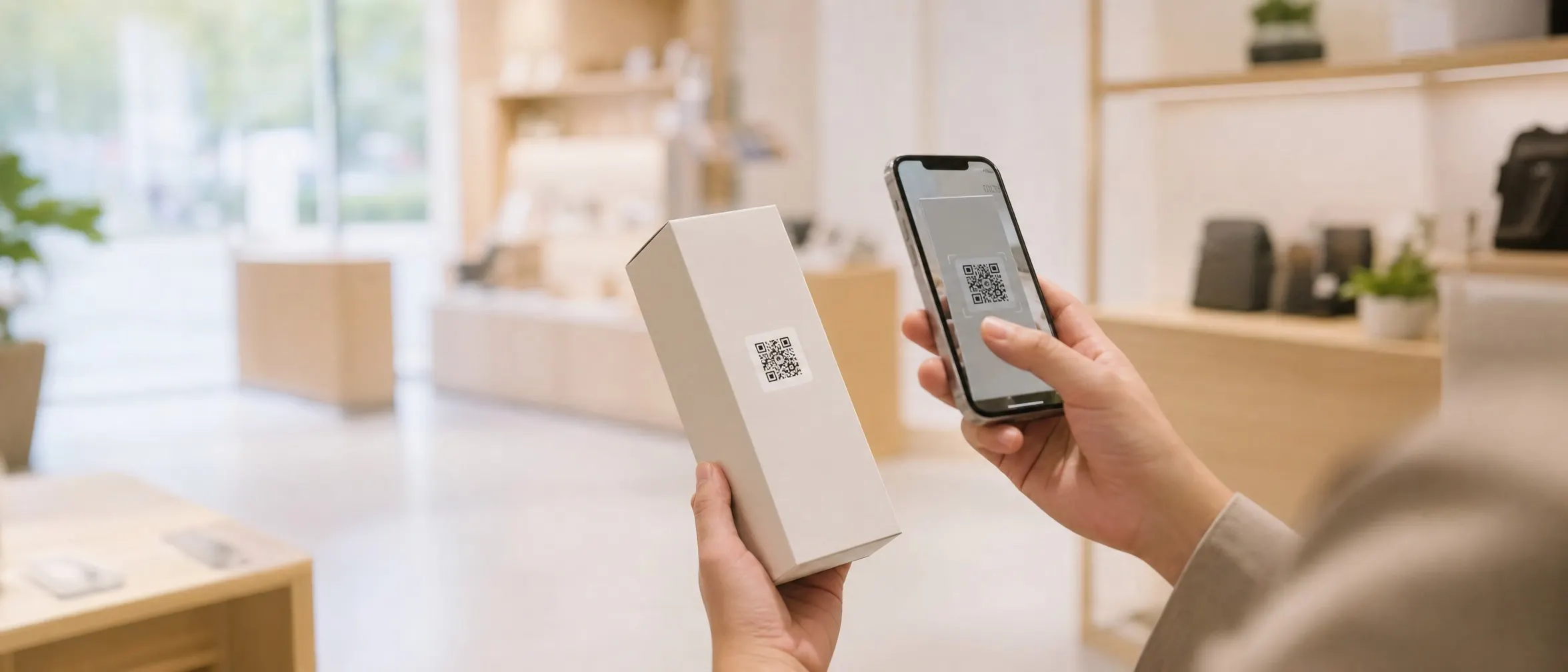 Customer scanning a QR code on retail packaging with their phone